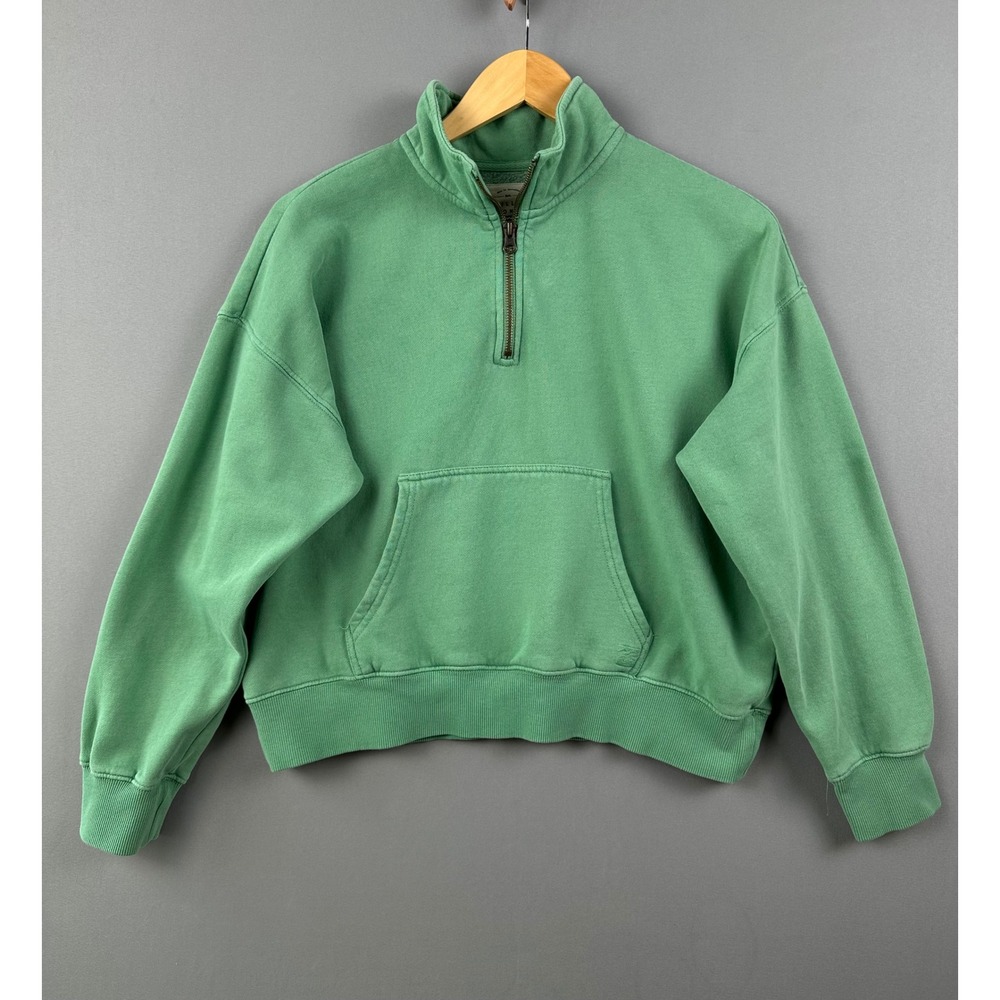 Billabong Womens Green Fleece Quarter Zip Pullover Sweatshirt Medium Crop Comfy